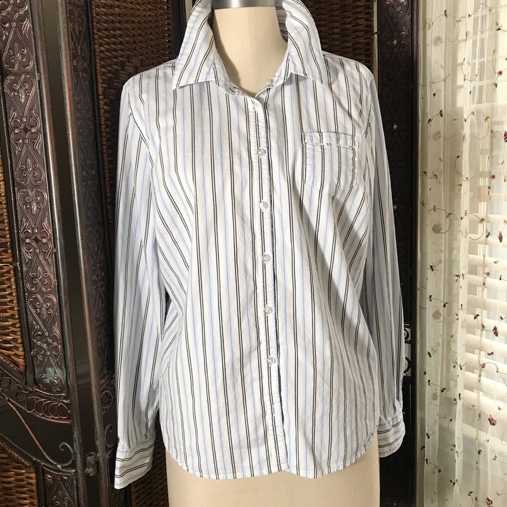 Sonoma Women's Striped Button Down Shirt - White - Picture 2 of 8